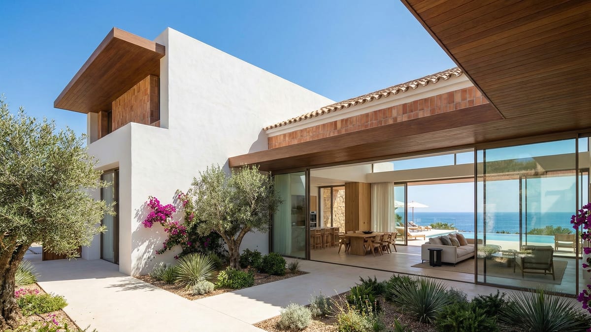 Moderne villa aan de Costa del Sol met een mix van mediterrane architectuur en hedendaags design, uitzicht op de Middellandse Zee.