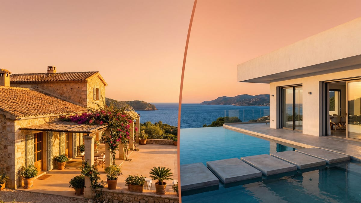 A Costa del Sol-i mediterrán villa és modern otthon lenyűgöző kettőssége, a tengerparti táj gyönyörű hátterével.