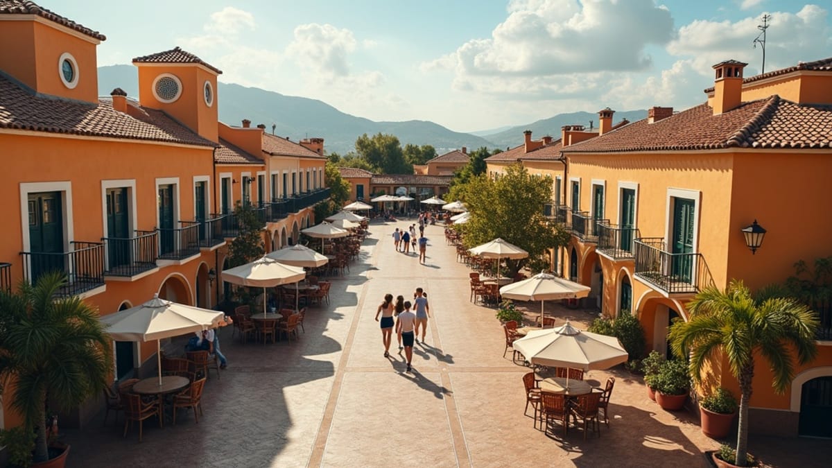 Inwestowanie w Hiszpanii: Urokliwa plaza Costa del Sol, życie na świeżym powietrzu, perspektywa luksusowego stylu życia.