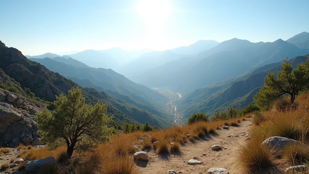 Frisk havluft Costa del Sol sundhed: Sierra Blanca bjerge og vandrestier under solen, inspirerer sund livsstil.