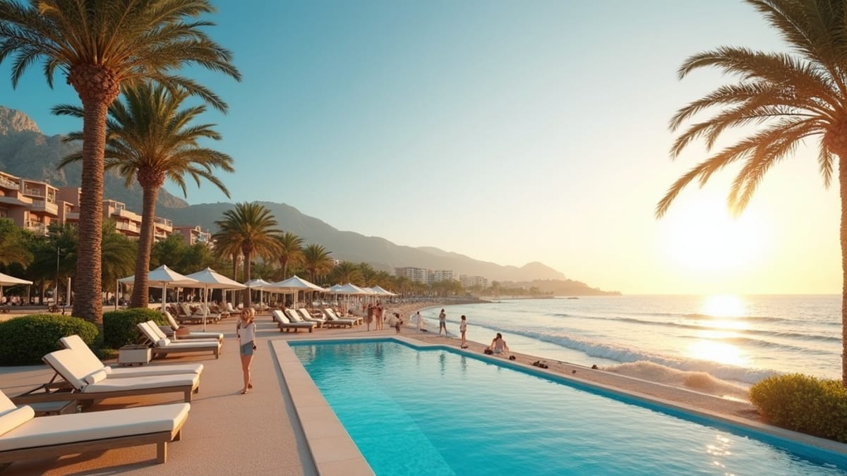 Tętniący życiem bulwar plażowy w Costa del Sol, ilustrujący nadmorski styl życia idealny dla tych, którzy chcą kupić nieruchomość, Costa del Sol.