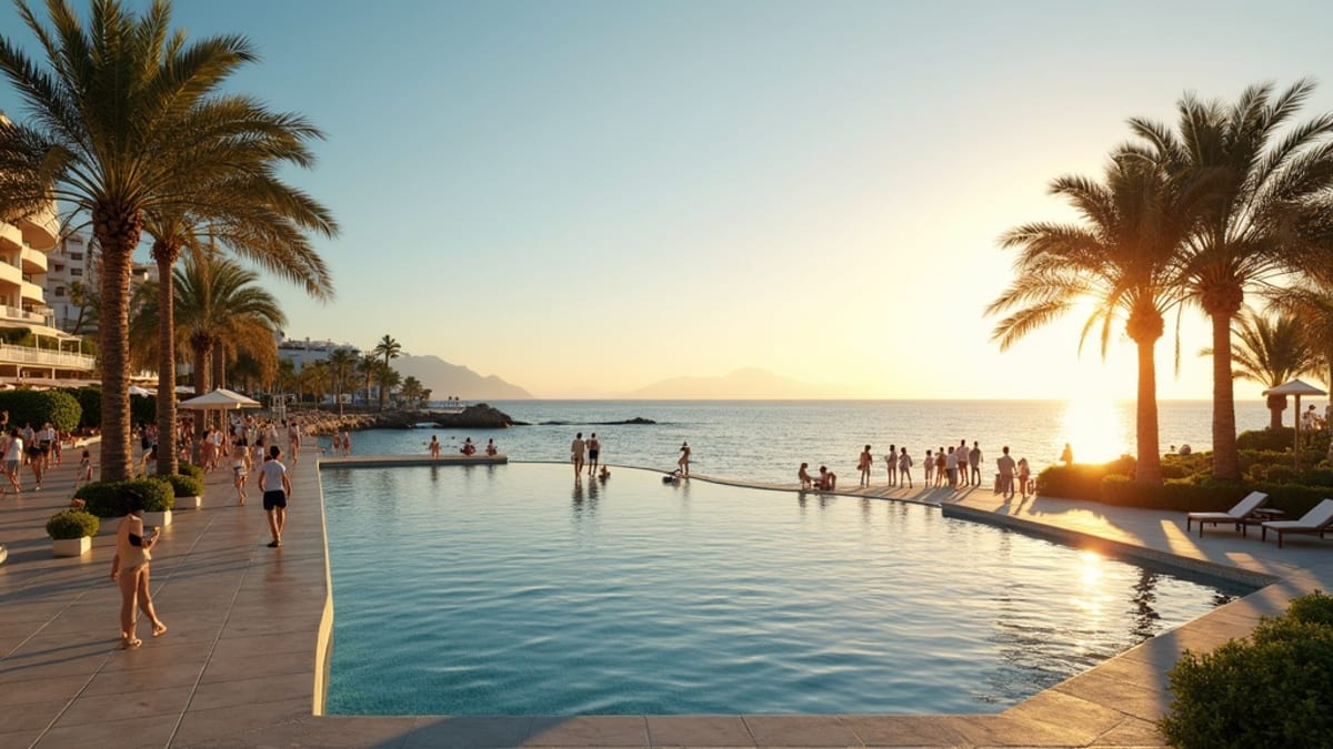 Egzotikus pálmafák és tengerparti séta a Costa del Solon, ahogy a mediterrán éghajlat hatása a növény- és állatvilágon kibontakozik.