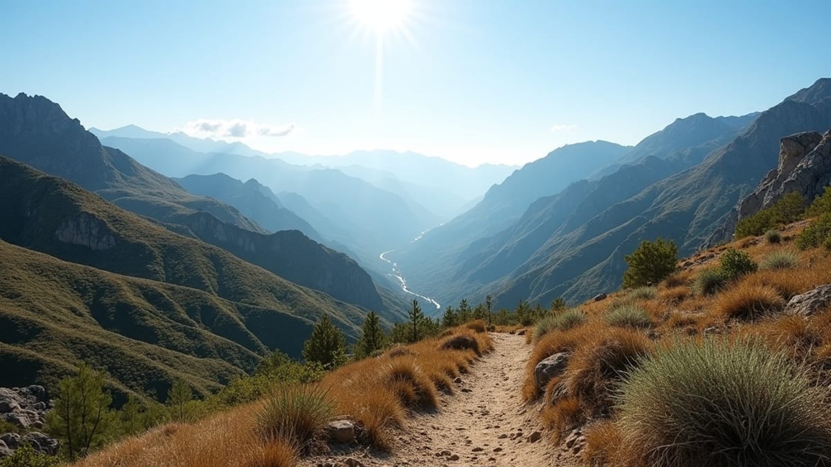 Sierra Blanca mountains & hiking trails under bright sun, showcasing sós levegő jótékony hatása tüdő Costa del Sol lifestyle.