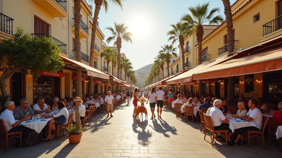 Authentic Costa del Sol family life: expats enjoy cafe culture and community in a sunny Spanish market.