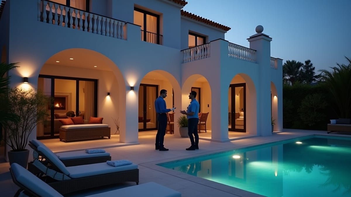 Consultant en investissement analysant des données financières dans un bureau moderne de la Costa del Sol, examinant l'impact de l'humidité sur l'immobilier.