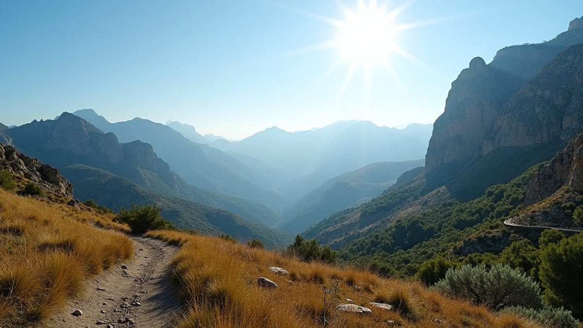 Costa del Sol mikroklíma: Sierra Blanca hegyek napfényben, túraútvonalak az egészséges életkörnyezetért, enyhe tél.